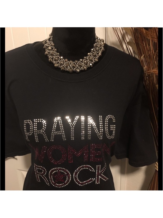 Gildan Tops - Praying Women Rock Embellished Cotton Black Tee